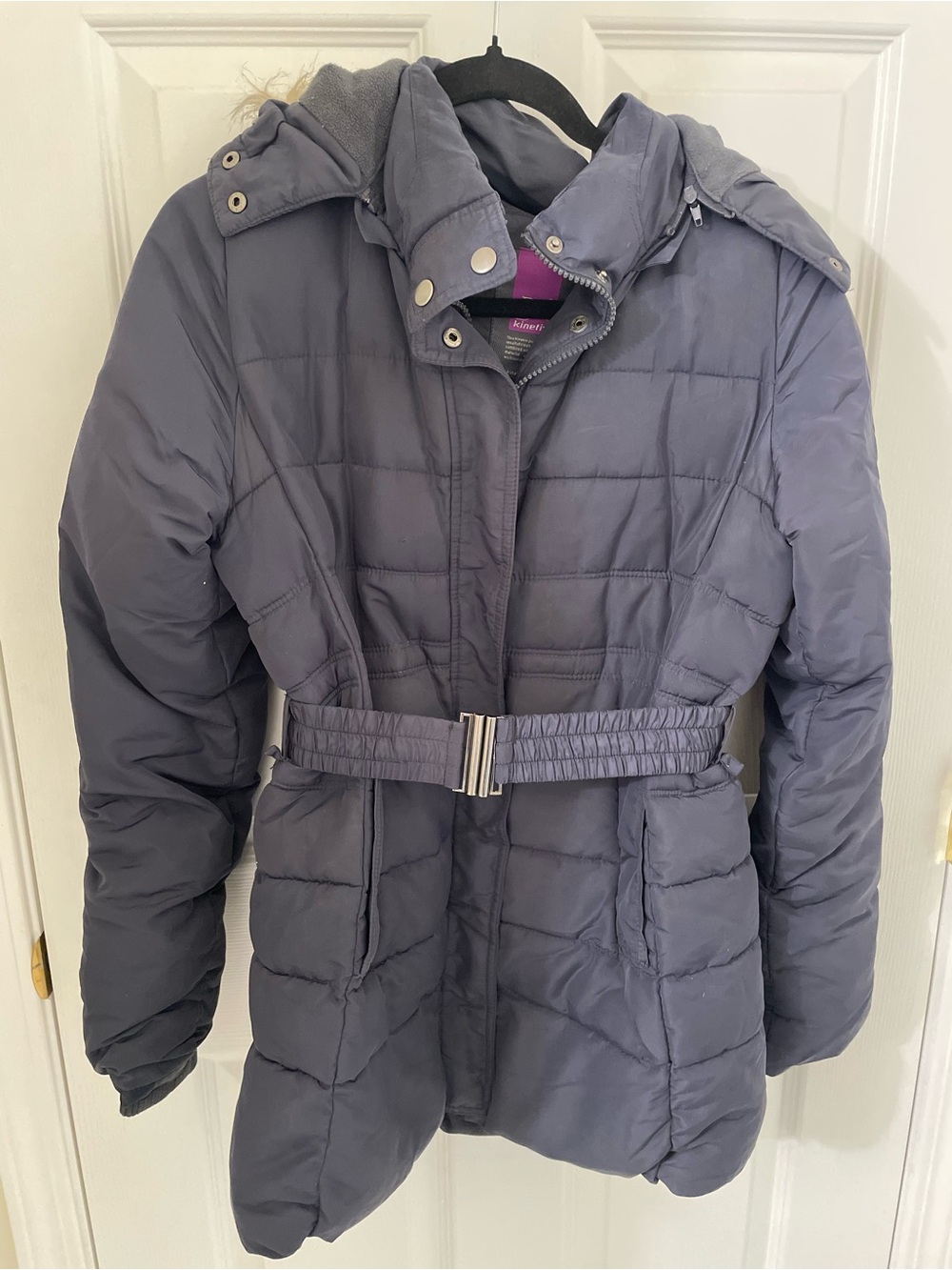 Kinetix Quilted Belted Puffer Jacket - Gray